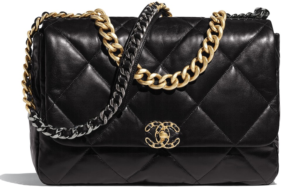 Chanel 19 Flap Bag Lambskin Gold/Ruthenium-tone Maxi Black in