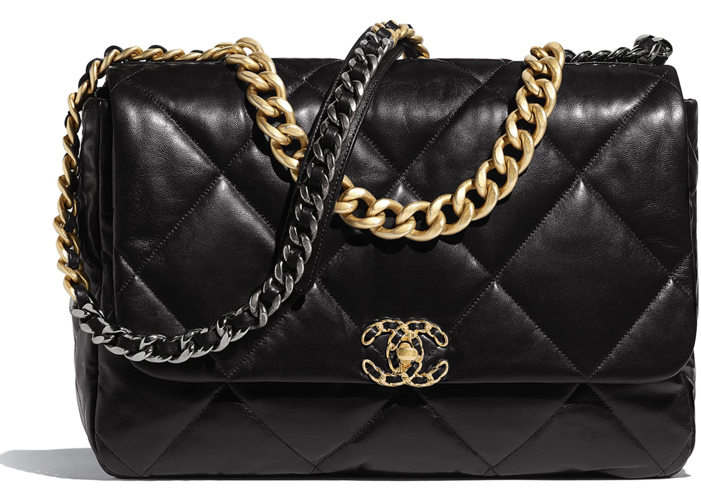 Chanel goatskin quilted maxi 19 flap black Clearance