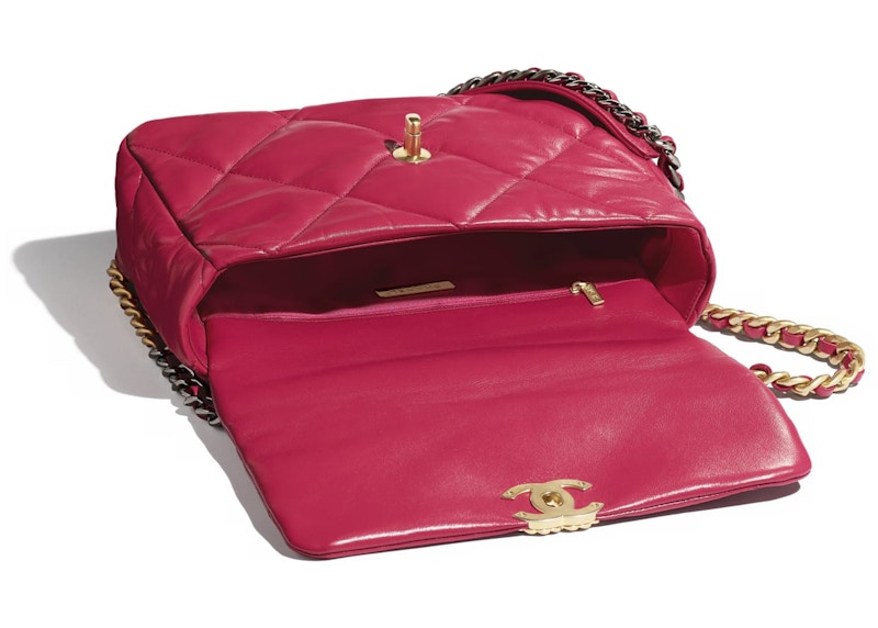 Chanel 19 Flap Bag Large Dark Pink in Lambskin with Gold Silver