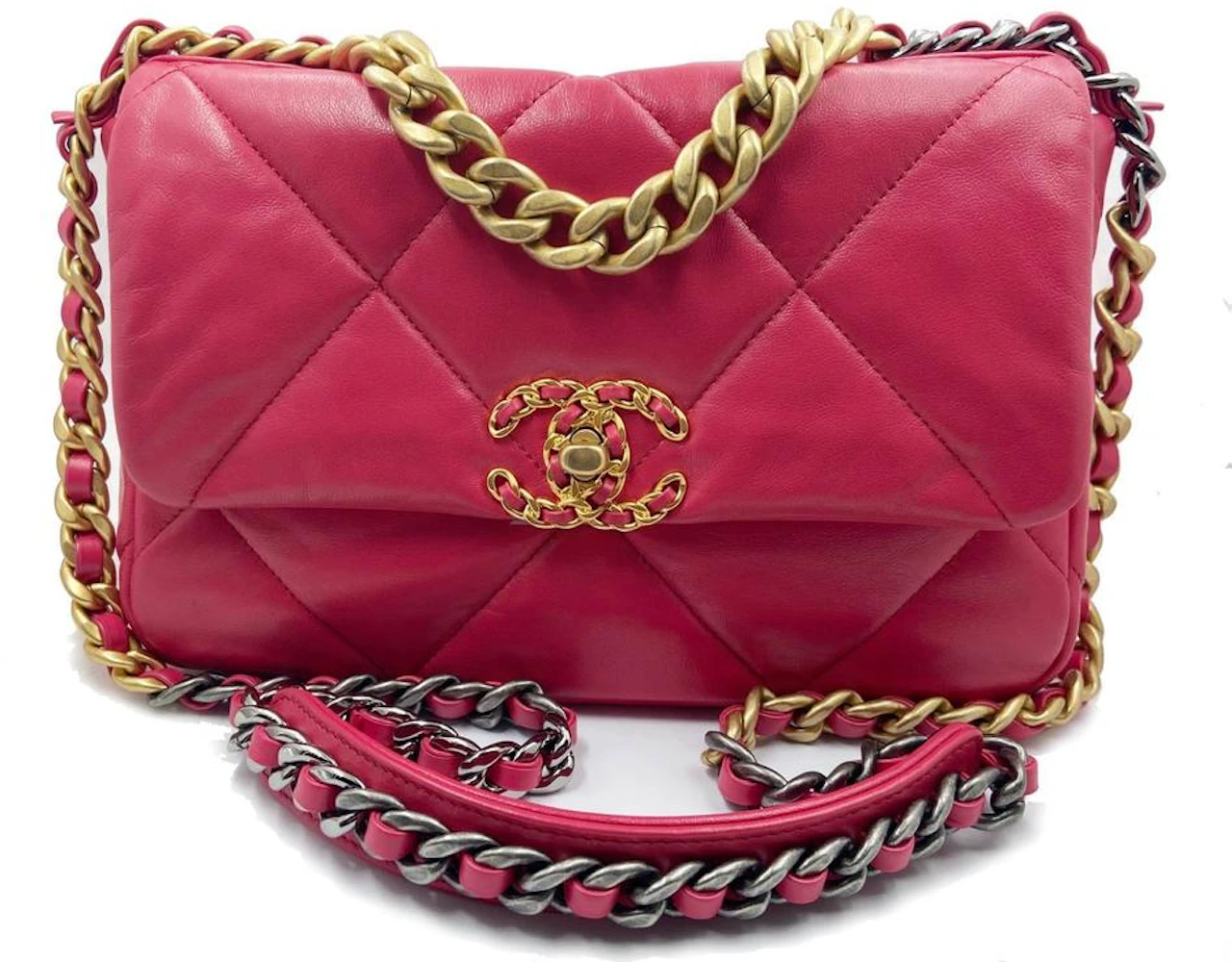 Chanel 19 Flap Bag Large Dark Pink in Lambskin with  Gold/Silver/Ruthenium-tone - US