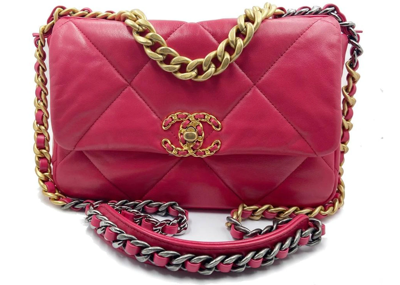 Chanel 19 Flap Bag Large Dark Pink in Lambskin with Gold/Silver