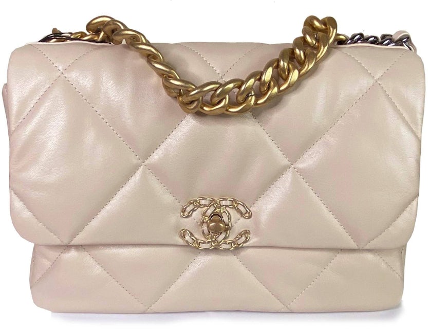 Chanel 19 Flap Bag Goatskin Gold/Ruthenium-tone Large White in Goatskin  with Gold/Ruthenium-tone - US