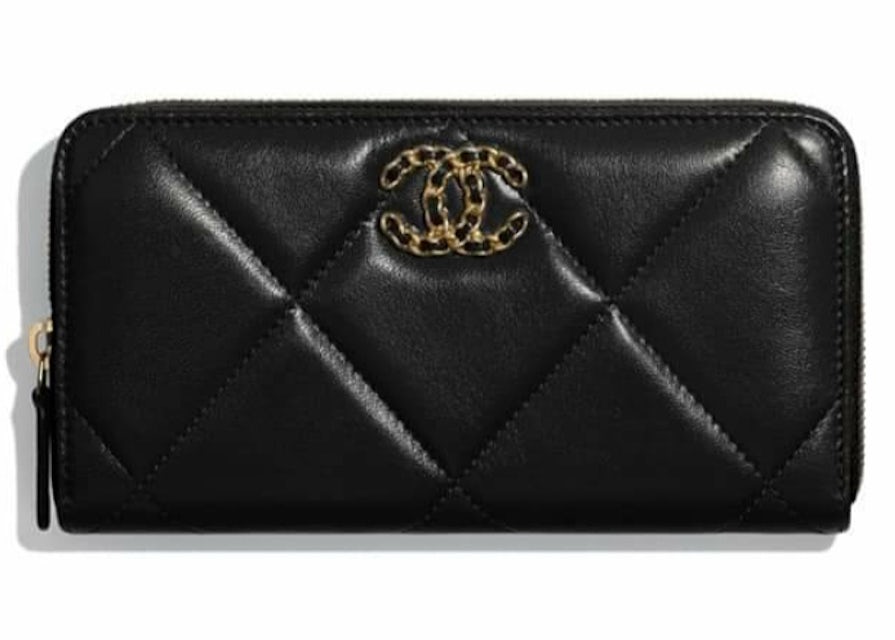 Chanel 19 Long Zipped Wallet Black in Goatskin with  Gold/Silver/Ruthenium-tone - IT