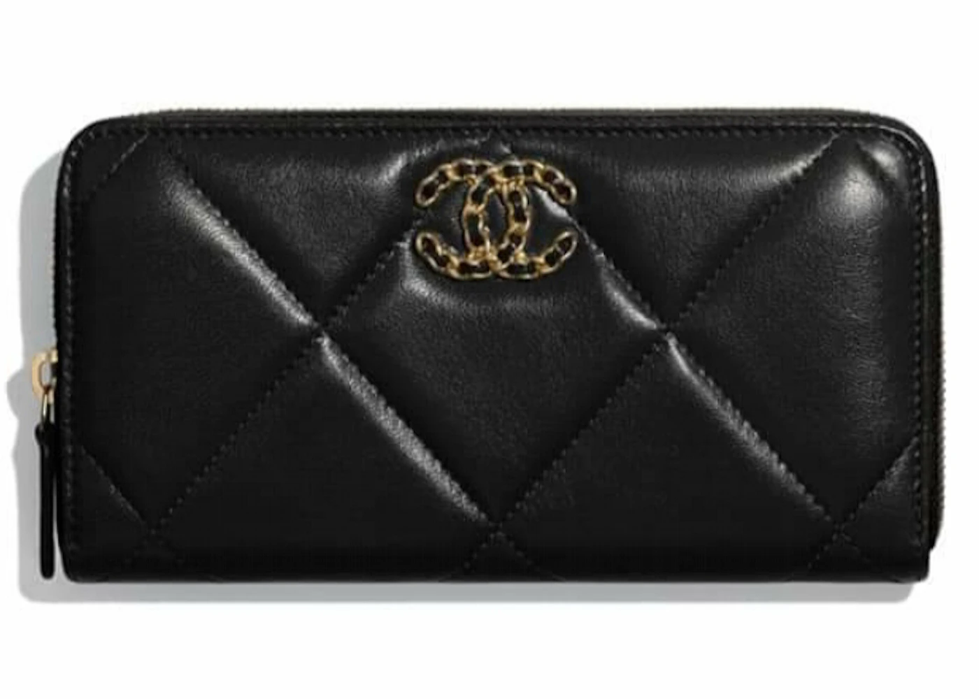 Chanel 19 Long Zipped Wallet Black in Goatskin with Gold/Silver