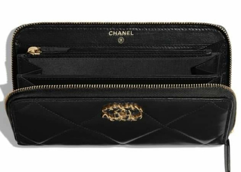 Chanel 19 Long Zipped Wallet Black in Goatskin with Gold Silver