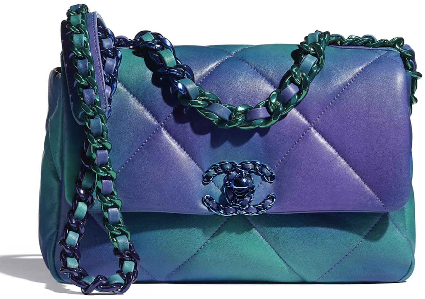 Chanel 19 Tie and Dye Flap Blue/Purple in Calfskin Leather with Laquered  Metal - US