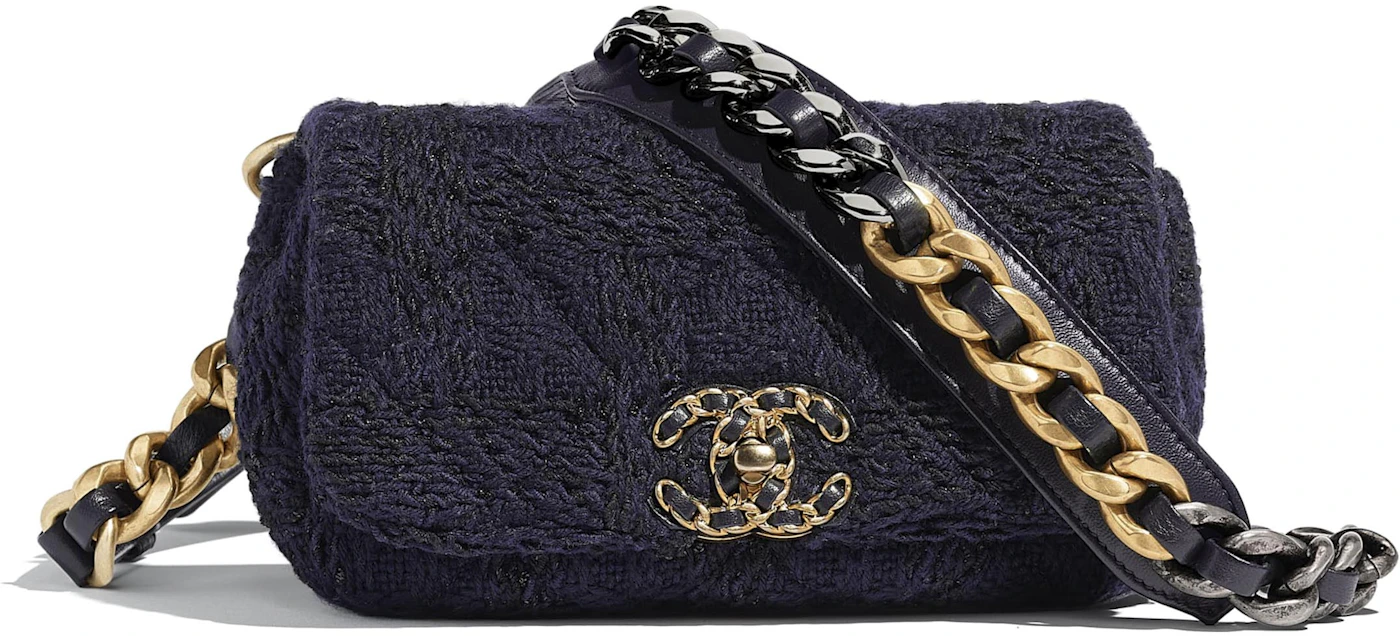 Chanel 19 Waist Bag Tweed Gold/Ruthenium-tone Navy/Black in Tweed with  Gold/Ruthenium-tone - US