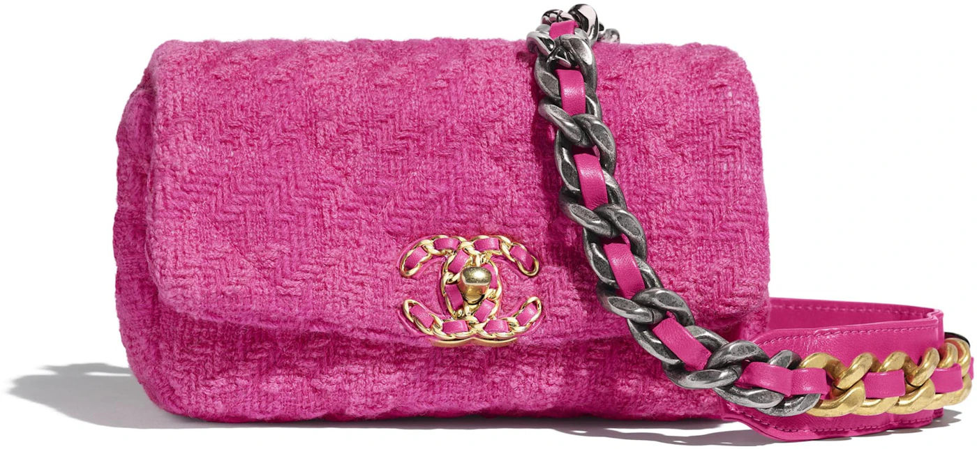 Chanel 19 Waist Bag Tweed Gold/Ruthenium-tone Pink in Tweed with Gold/ Ruthenium-tone - US