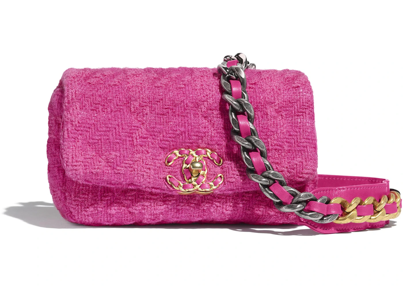 Chanel 19 Waist Bag Tweed Gold/Ruthenium-tone Pink in Tweed with  Gold/Ruthenium-tone - US