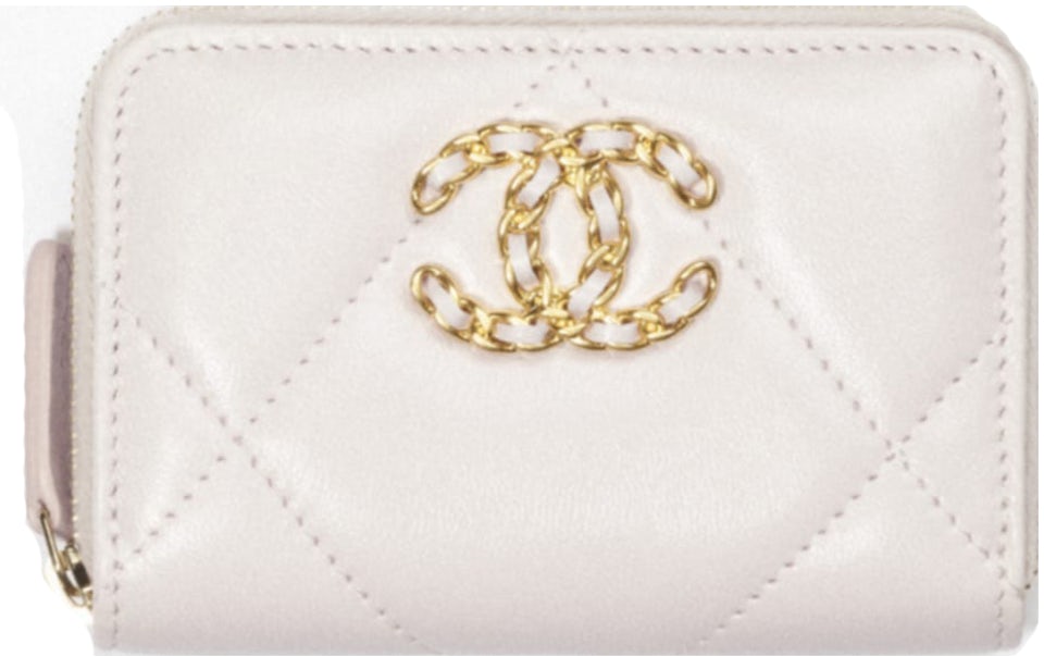 Chanel 19 Zipped Coin Purse Pink in Leather with Gold-tone - GB