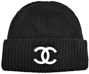 Chanel 21K Cashmere Wool CC Logo Knit Beanie Flap Hat Black