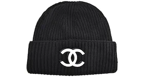 Chanel 21K Cashmere Wool CC Logo Knit Beanie Flap Hat Black
