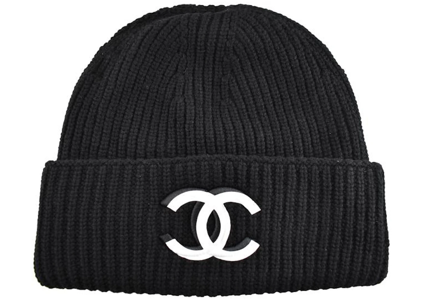 Chanel 21K Cashmere Wool CC Logo Knit Beanie Flap Hat Black in Cashmere  Wool with Silver-tone - GB