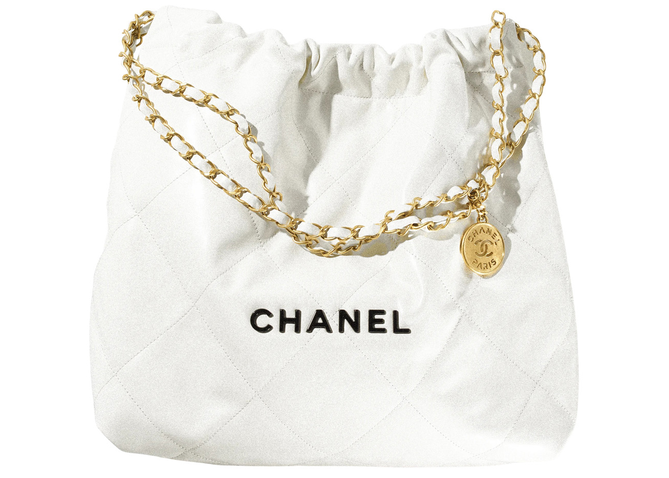 Chanel Logo Pearl Chain Flap Bag Black Lambskin Gold Hardware  Coco  Approved Studio