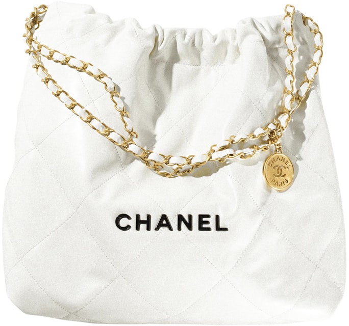 Chanel 22 Handbag 22S Calfskin White/Black Logo in Calfskin Leather with  Gold-tone - IT