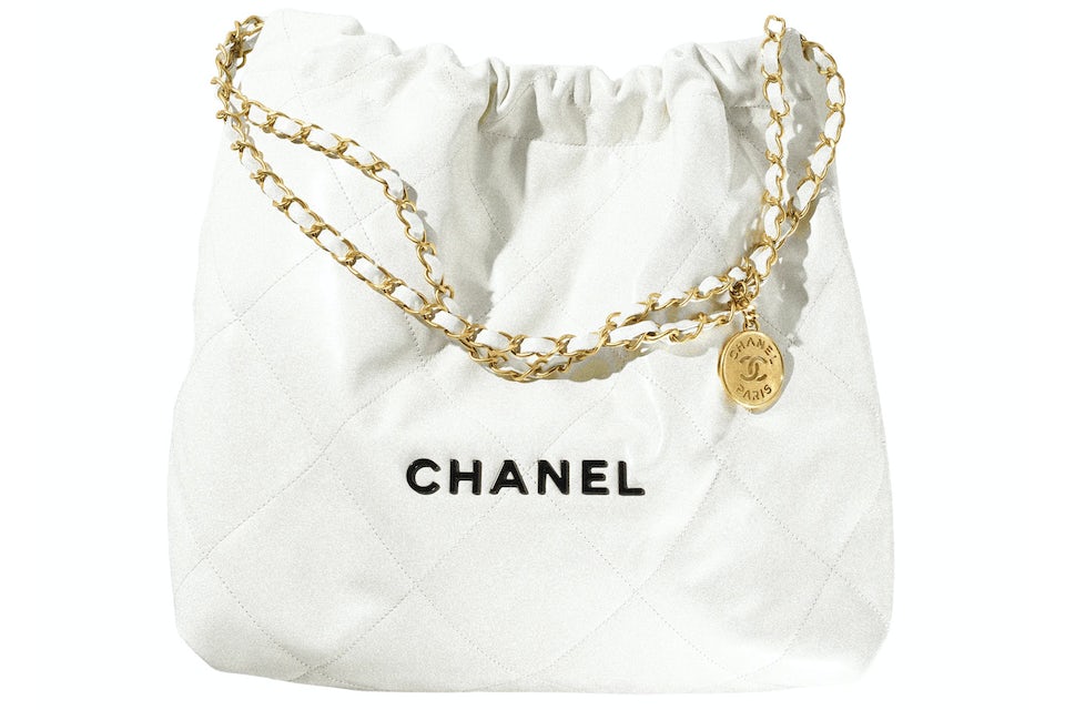 Chanel 22 Handbag 22S Calfskin White/Black Logo in Calfskin Leather with  Gold-tone - IT