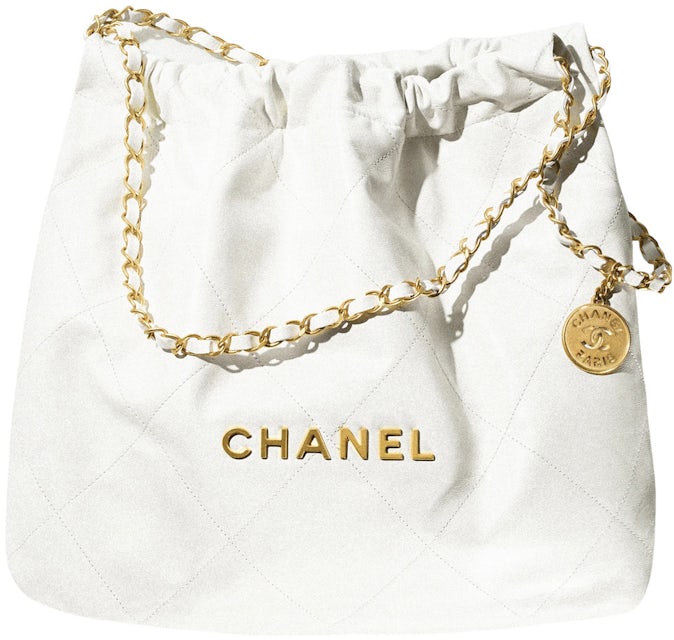 Chanel 22 Handbag 22S Calfskin White/Gold Logo in Calfskin Leather with Gold -tone - US