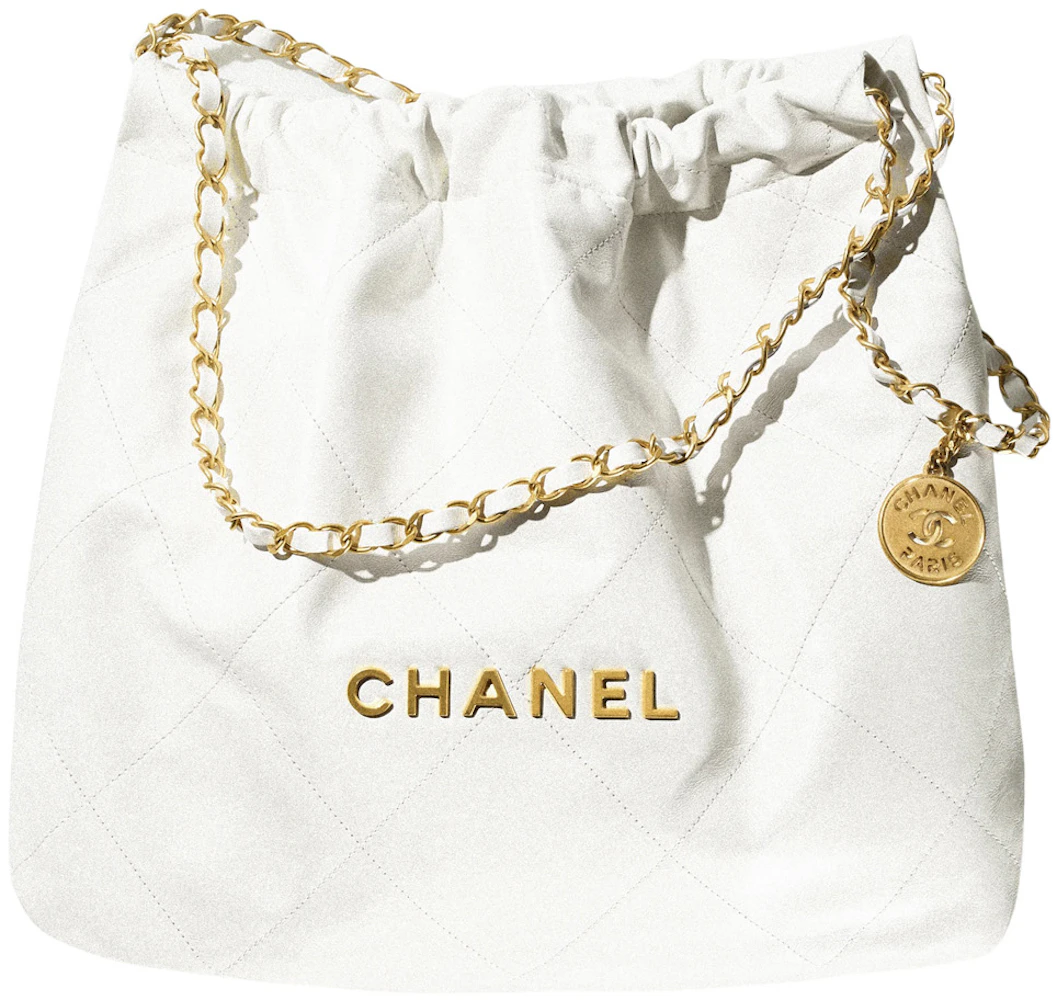 Chanel 22 Handbag 22S Calfskin White/Gold Logo in Calfskin Leather with  Gold-tone - US