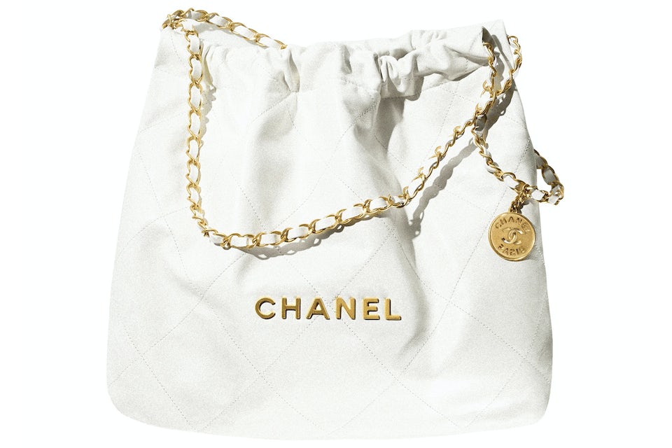 Chanel 22 Handbag 22S Calfskin White/Gold Logo in Calfskin Leather