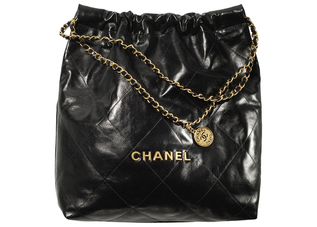 Chanel 22 Handbag Large 22S Calfskin BlackGold Logo in Calfskin Leather  with Goldtone  GB