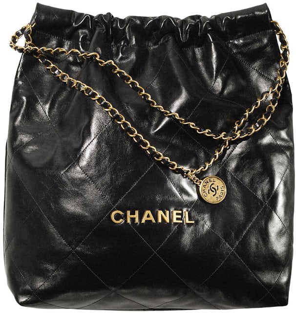 Chanel 22 Handbag Large 22S Calfskin Black/Gold Logo in Calfskin Leather  with Gold-tone - US