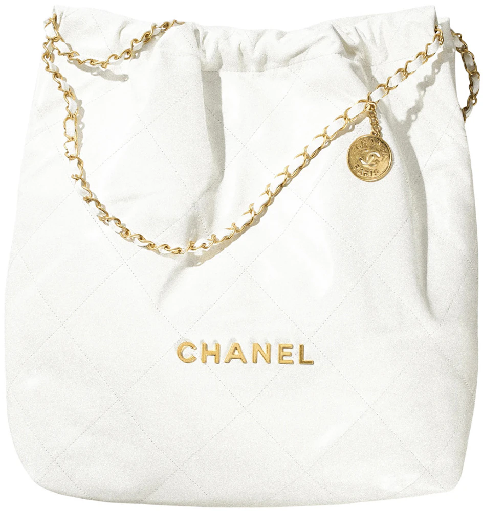 Chanel 22 Handbag Large 22S Calfskin White/Gold Logo in Calfskin Leather  with Gold-tone - US
