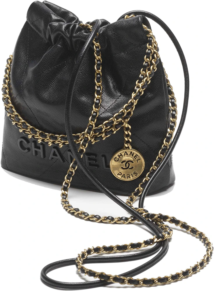 Chanel Shiny Crumpled Calfskin Quilted Pearl Mini Chanel 22 Black