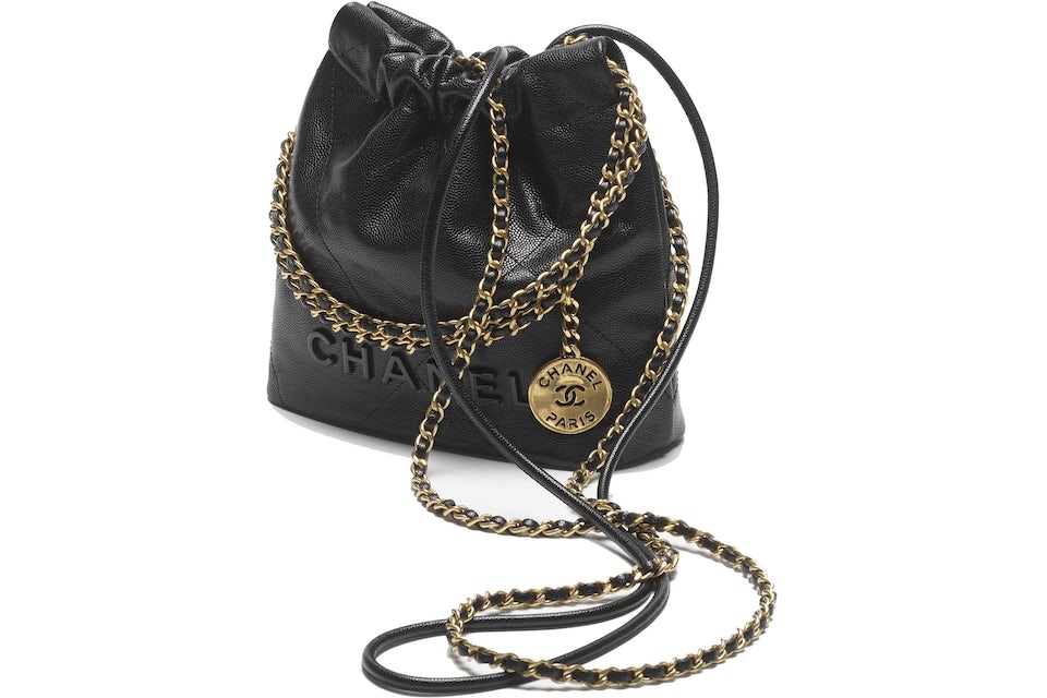Chanel 22 Handbag Mini 23K Shiny Grained Calfskin Black in Caviar Leather  with Gold-Tone & Lacquered Metal Black - US