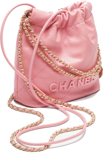 Chanel 22 Handbag Mini 23K Shiny Grained Calfskin Coral Pink in