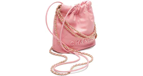 Chanel 22 Handbag Mini 23K Shiny Grained Calfskin Coral Pink