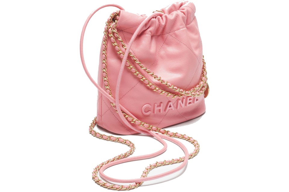 Chanel 22 Handbag Mini 23K Shiny Grained Calfskin Coral Pink in