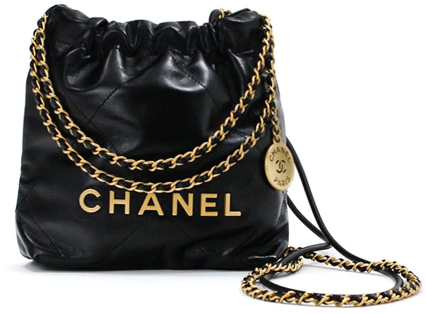 Chanel 22 Handbag 23B Shiny Calfskin Black Chain Quilt in Shiny