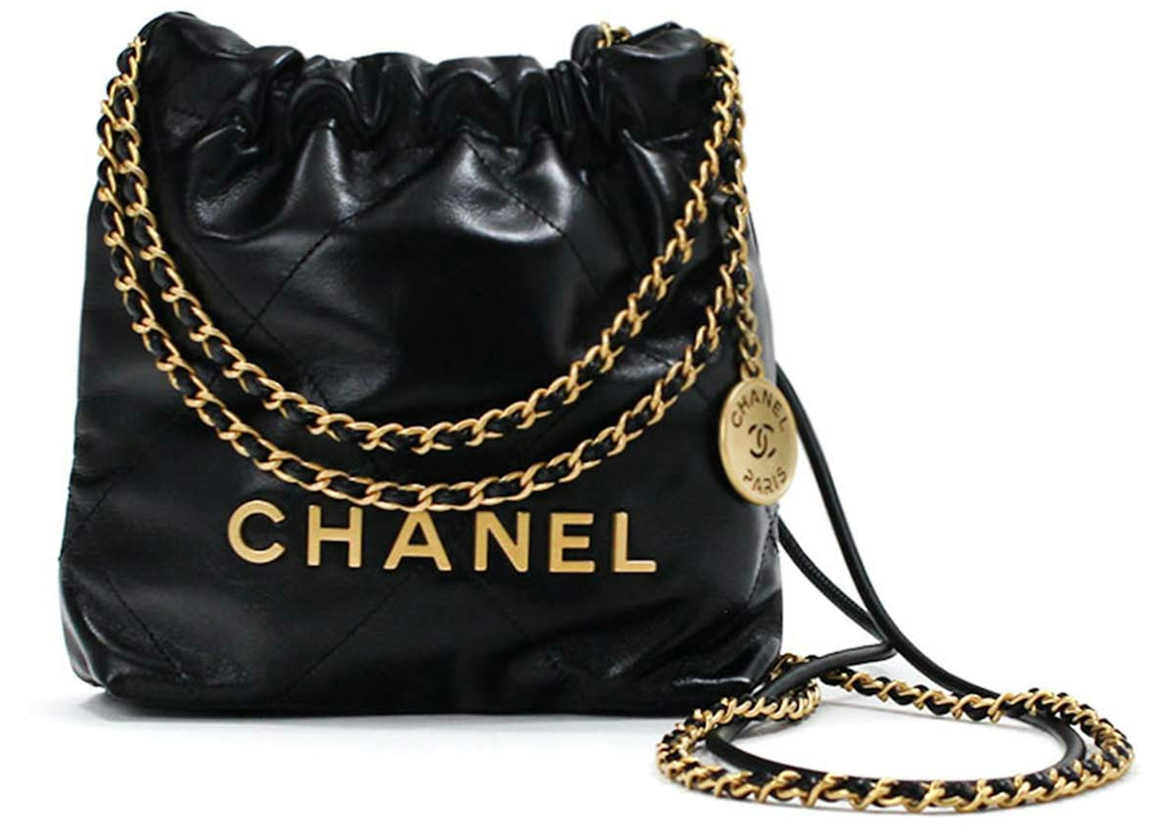 Chanel 22 Handbag Mini 23S Shiny Calfskin Black in Shiny Calfskin with Gold- Tone - GB
