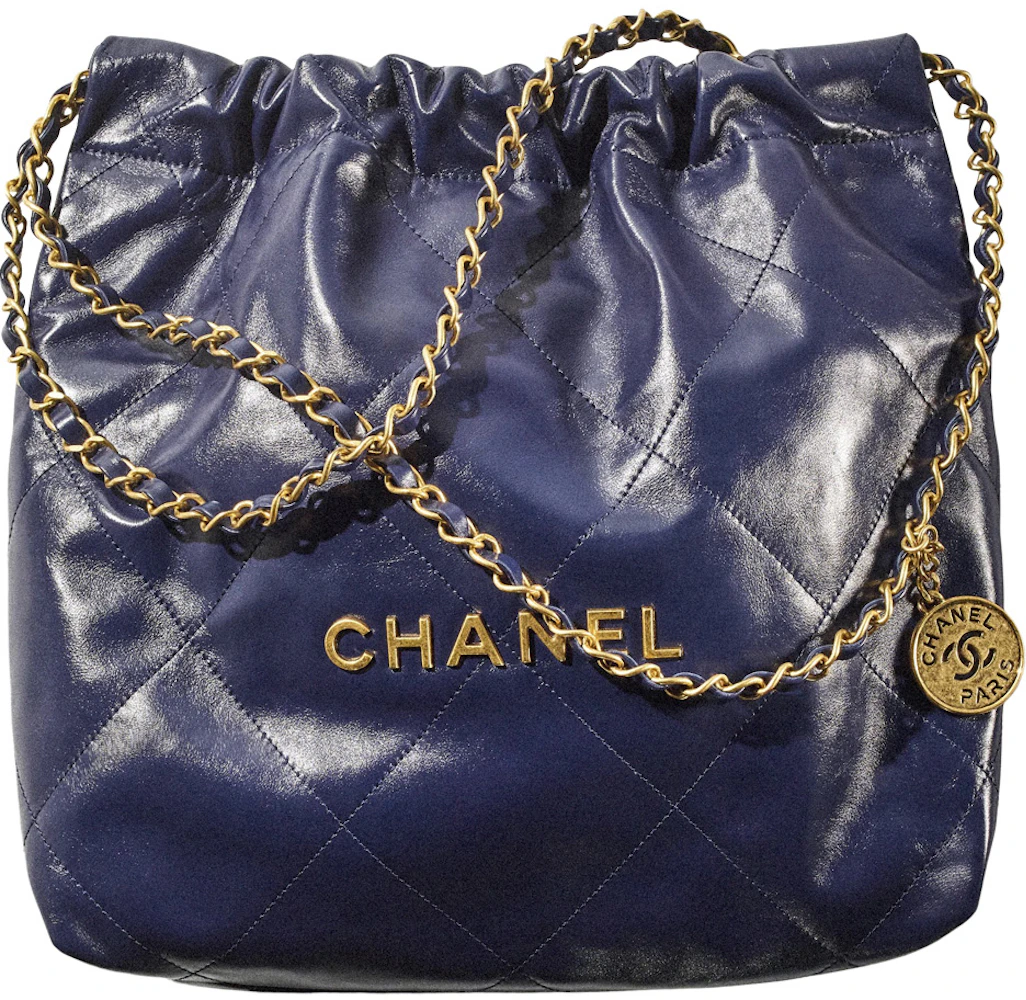 Chanel 22 Handbag Small 22S Calfskin Navy in Calfskin Leather with