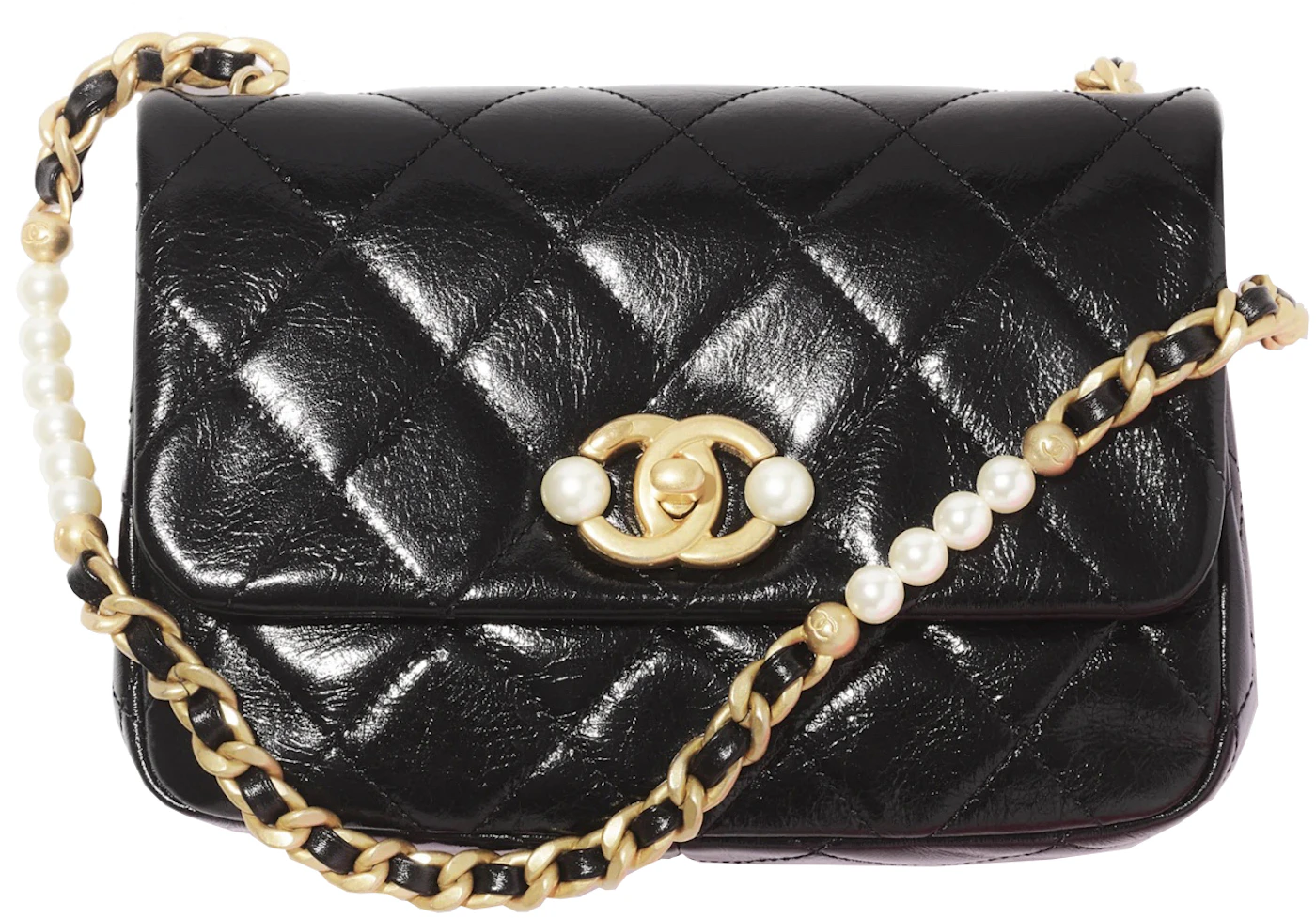 Chanel 22C Mini Flap Bag Mini Imitation Pearl Black in Leather with Gold- tone - US