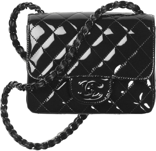 Chanel 22C Mini Flap Bag Mini Patent Black in Calfskin Leather