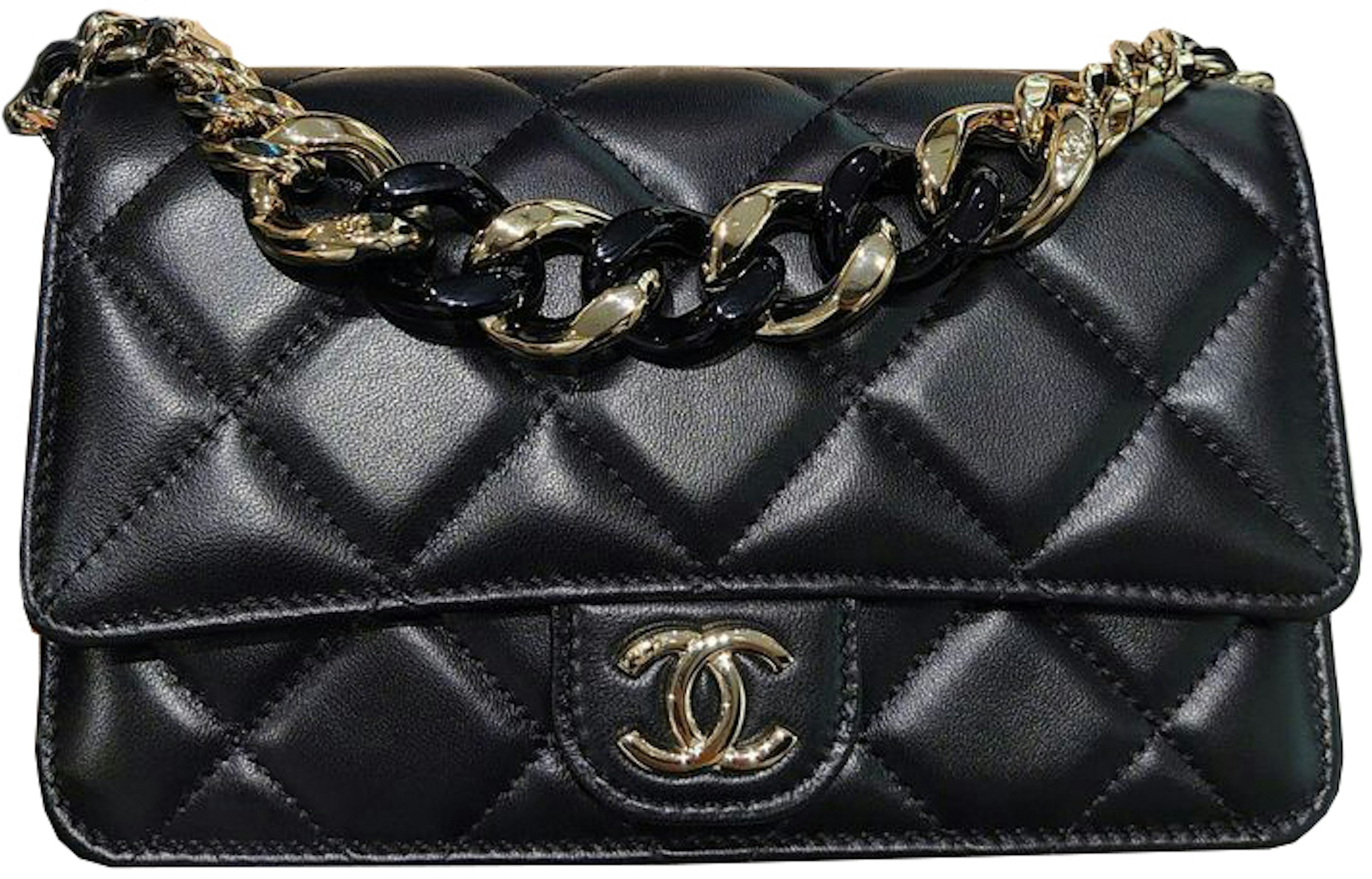 22C Wallet On Chain Black in Lambskin Leather with Gold-tone - US