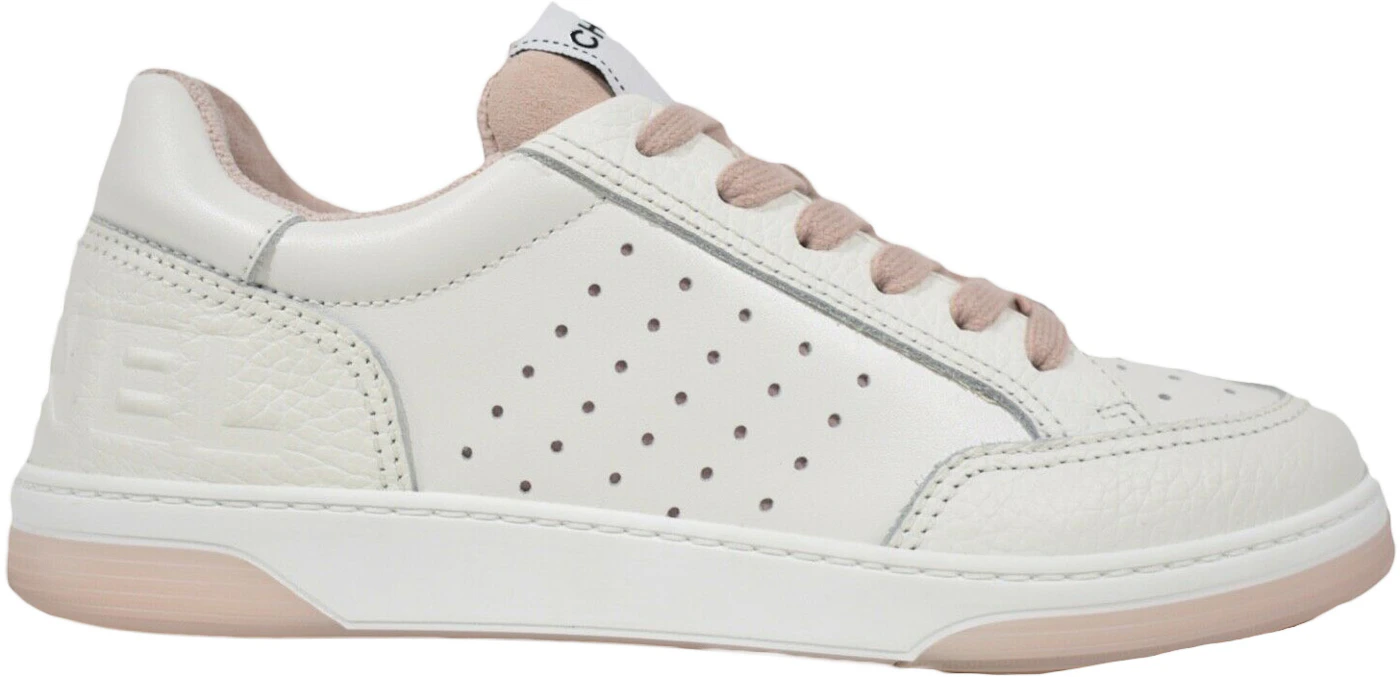 Chanel 22p White Leather Pink Cc Flat Lace Up Tie Runner Trainer Sneaker 39  in 2023