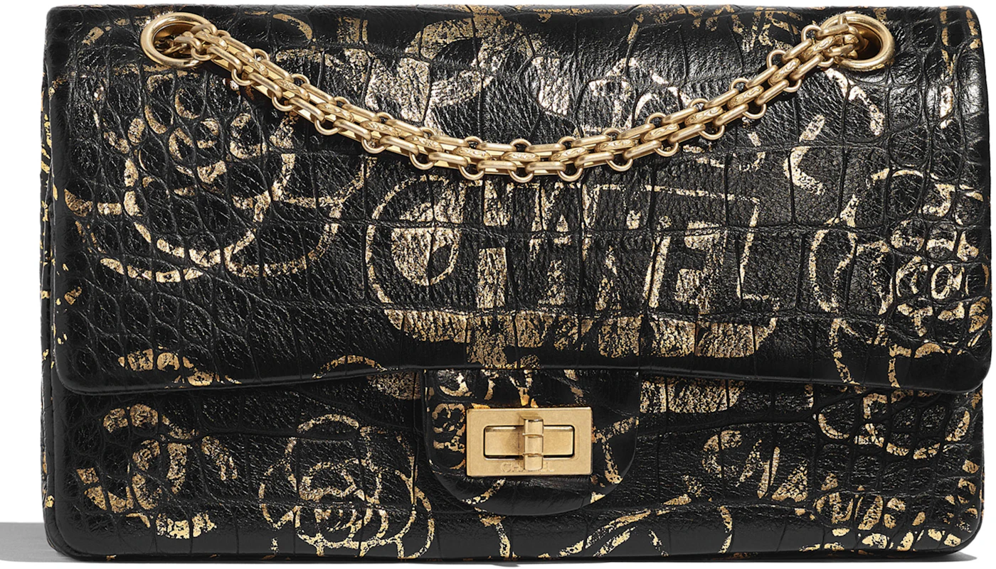 Chanel 2.55 Handbag Crocodile Embossed Printed Leather Gold-tone