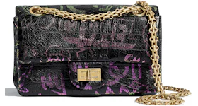 Chanel 2.55 Handbag Crocodile Embossed Printed Leather Gold-tone Small Black/Pink