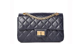 Chanel 2.55 Reissue Flap Quilted Crinkled Calfskin Gold-tone Mini Navy Blue
