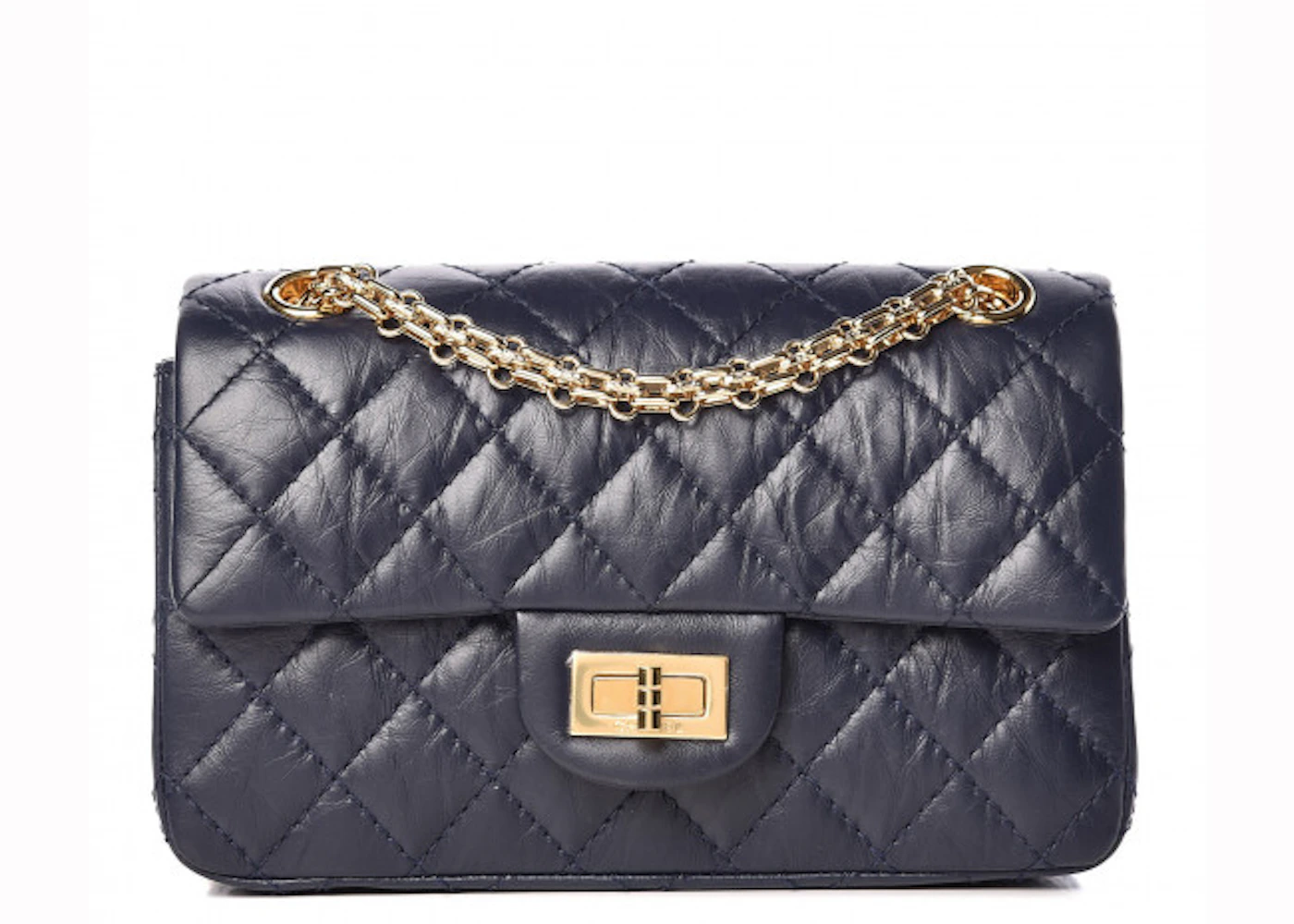 Chanel 2.55 Reissue Flap Quilted Crinkled Calfskin Gold-tone Mini Navy Blue  in Calfskin with Gold-tone - US