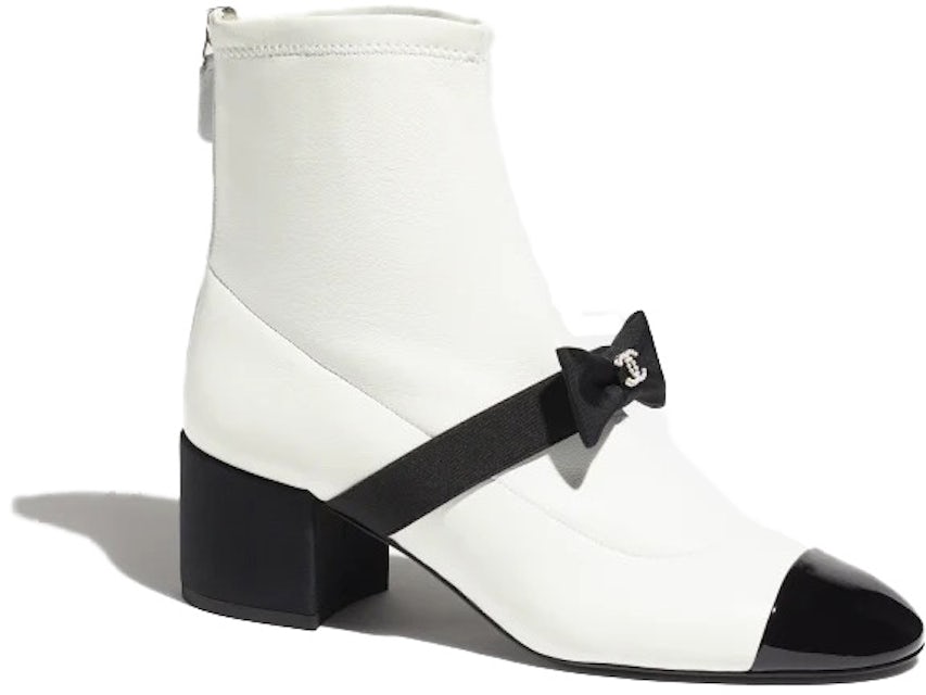 Chanel 55mm Bow Ankle Boots White Stretch Lambskin - G40099 Y56621