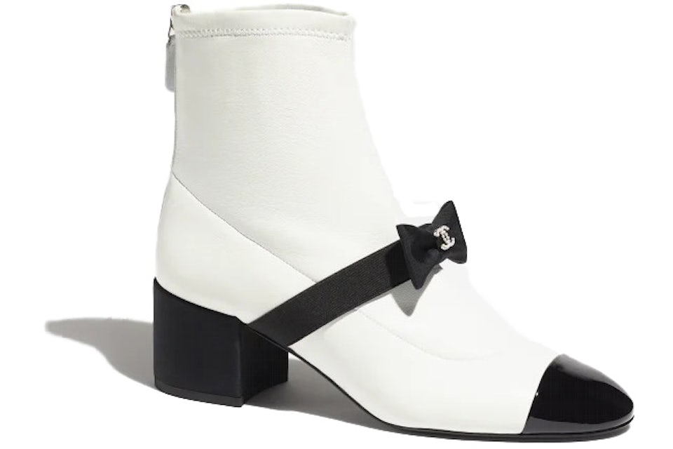 Chanel 55mm Bow Ankle Boots White Stretch Lambskin - G40099 Y56621 K5932 -  US