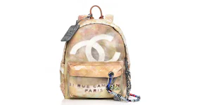 Chanel Art School Backpack Graffiti Printed Medium Beige