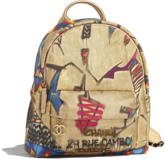Chanel New Egypt Street Spirit Graffiti Backpack Multicolor in Calfskin/ Cotton with Gold-tone - GB