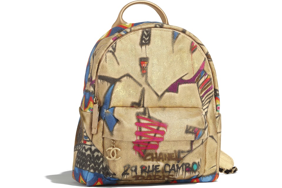 Chanel New Egypt Street Spirit Graffiti Backpack Multicolor in Calfskin/Cotton  with Gold-tone - US