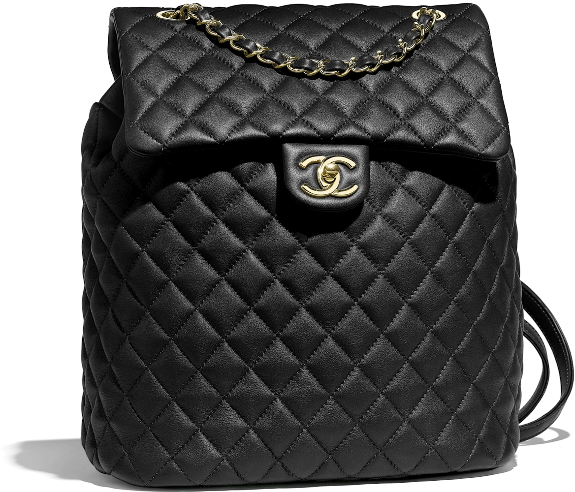 Chanel Backpack Quilted Gold-tone Black in Calfskin with Gold-tone