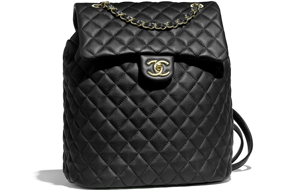 Chanel Backpack Quilted Gold-tone Black in Calfskin with Gold-tone