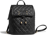 Chanel Backpack Filigree Quilted Caviar Gold-tone Black